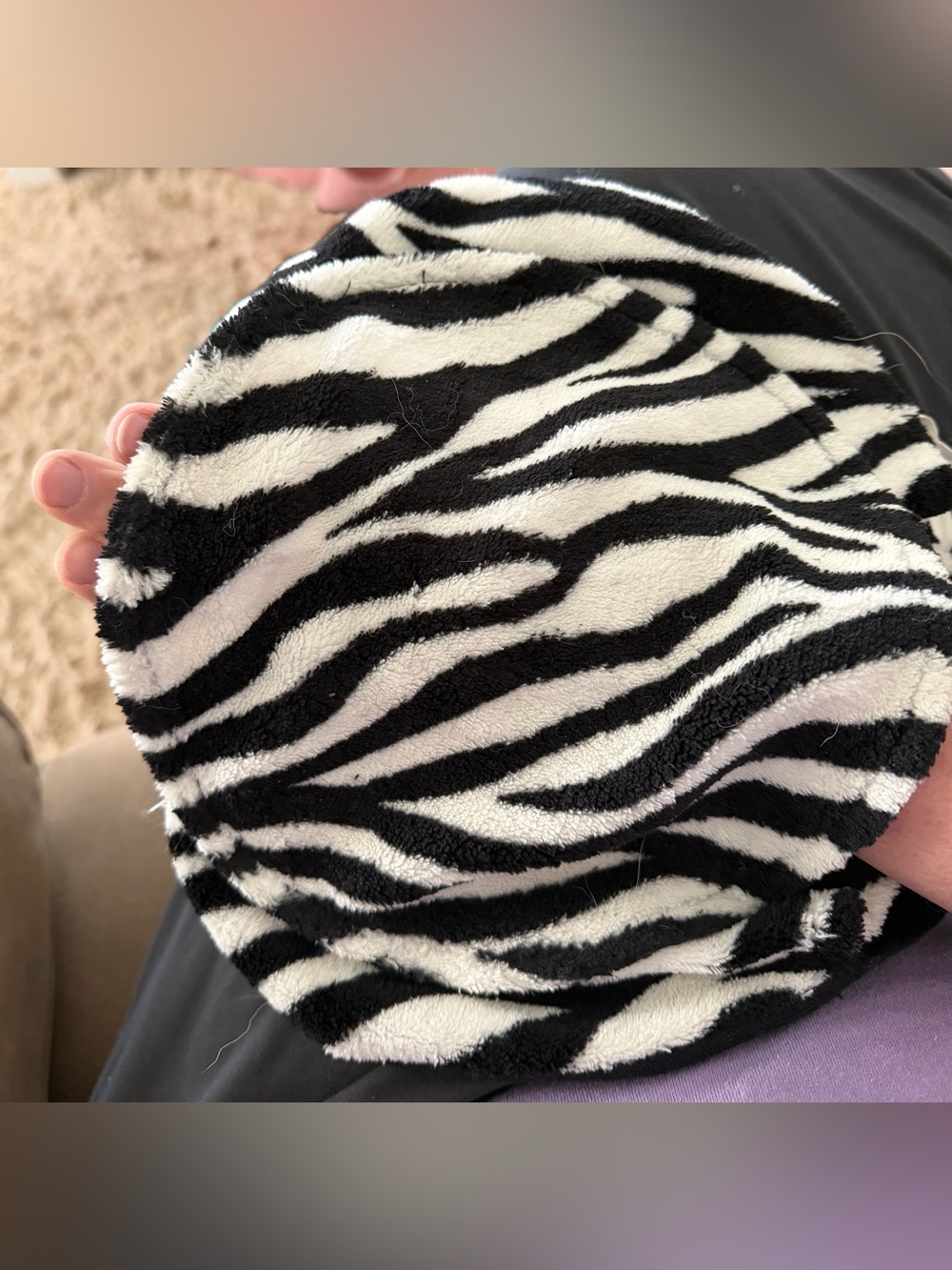 Round Plush Zebra Heating Pad